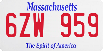 MA license plate 6ZW959