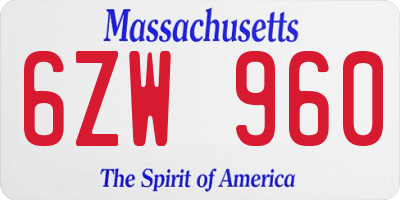 MA license plate 6ZW960