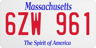 MA license plate 6ZW961