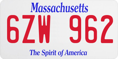 MA license plate 6ZW962