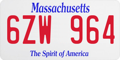 MA license plate 6ZW964