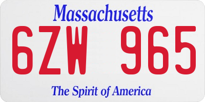 MA license plate 6ZW965