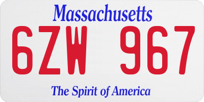 MA license plate 6ZW967
