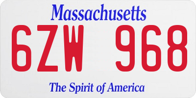 MA license plate 6ZW968