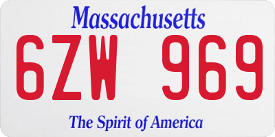 MA license plate 6ZW969