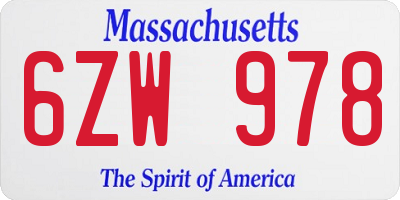 MA license plate 6ZW978
