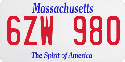 MA license plate 6ZW980