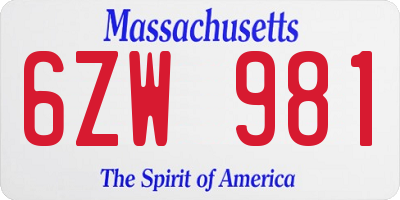 MA license plate 6ZW981