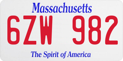 MA license plate 6ZW982