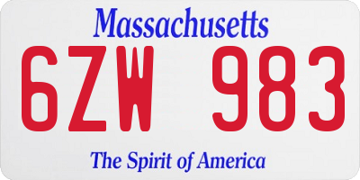 MA license plate 6ZW983
