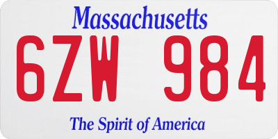 MA license plate 6ZW984