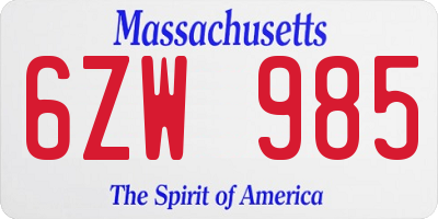 MA license plate 6ZW985