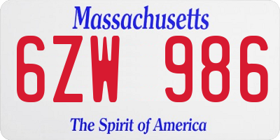 MA license plate 6ZW986
