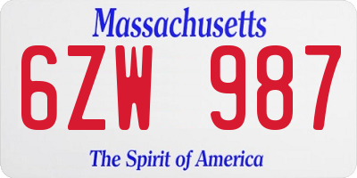 MA license plate 6ZW987