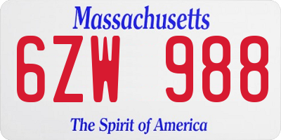 MA license plate 6ZW988