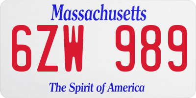 MA license plate 6ZW989