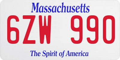 MA license plate 6ZW990