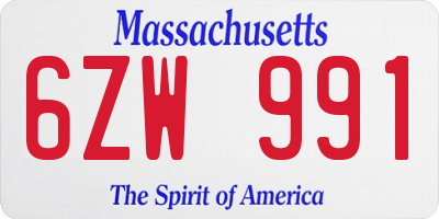 MA license plate 6ZW991