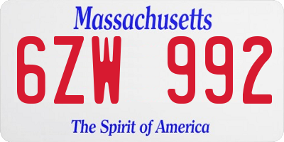MA license plate 6ZW992