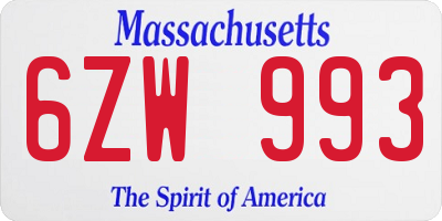 MA license plate 6ZW993