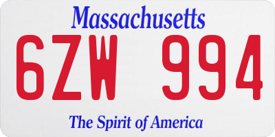 MA license plate 6ZW994