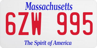 MA license plate 6ZW995