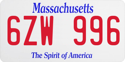 MA license plate 6ZW996