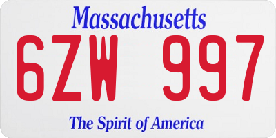 MA license plate 6ZW997