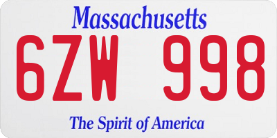 MA license plate 6ZW998