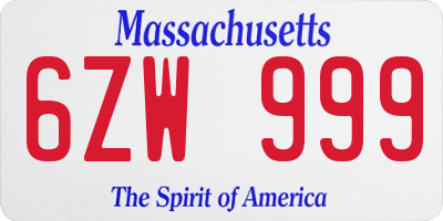 MA license plate 6ZW999