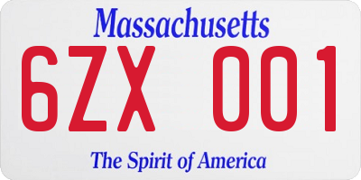 MA license plate 6ZX001