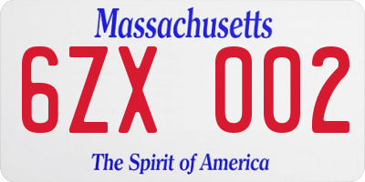 MA license plate 6ZX002