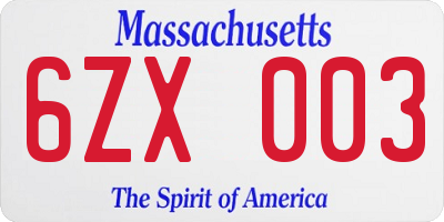MA license plate 6ZX003
