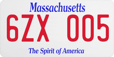 MA license plate 6ZX005