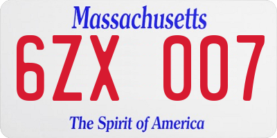 MA license plate 6ZX007