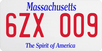 MA license plate 6ZX009