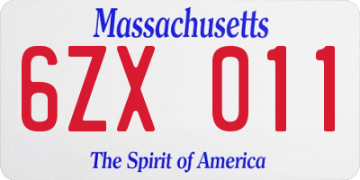 MA license plate 6ZX011
