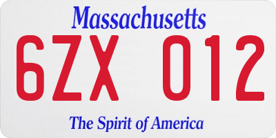 MA license plate 6ZX012