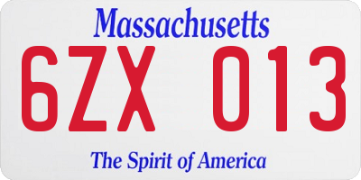 MA license plate 6ZX013