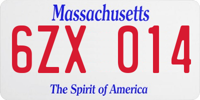 MA license plate 6ZX014