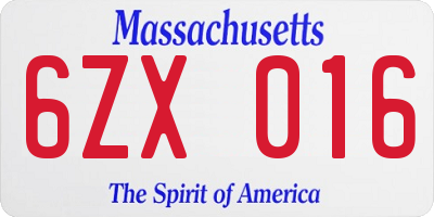 MA license plate 6ZX016