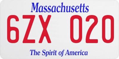 MA license plate 6ZX020