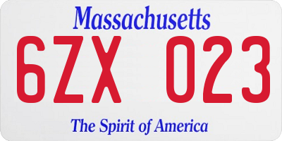 MA license plate 6ZX023
