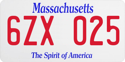 MA license plate 6ZX025