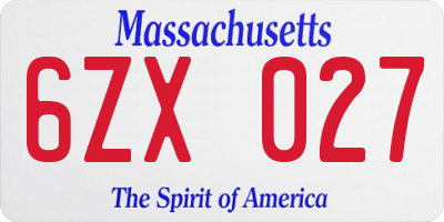 MA license plate 6ZX027