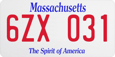 MA license plate 6ZX031