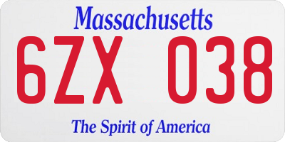 MA license plate 6ZX038