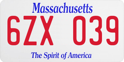 MA license plate 6ZX039