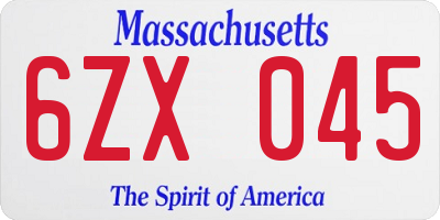 MA license plate 6ZX045