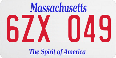 MA license plate 6ZX049